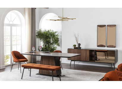 Eetkamergroep Eettafel Stoelen Dressoir Set bestaande uit 10 stuks Hout Bruin Nieuw