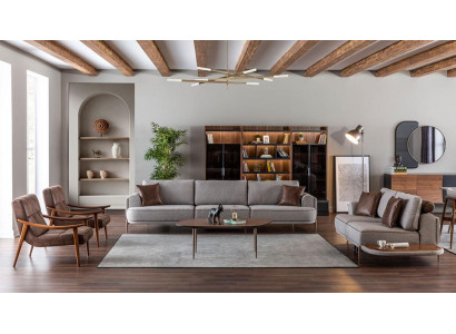 Grijze bekleding 3+2 zits set woonkamer-design salontafel luxe meubels