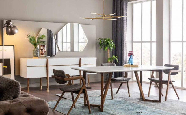 Eetkamerset Eettafel Stoelen Tafel Set 7-delig Hout Wit Modern