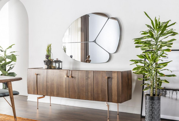 Sideboard ladekast dressoir spiegel hout bruin dressoir kasten set van 2st.