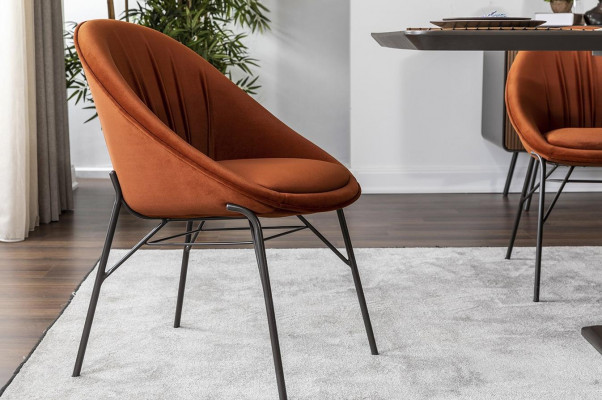 Set eetkamerstoel keukenstoel armstoel stoelen 6-delig stof oranje.