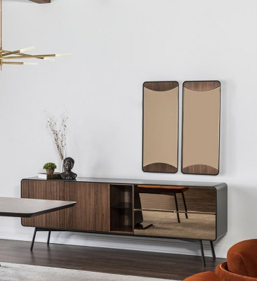 Sideboard commode dressoir spiegel hout modern bruin set meubels
