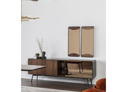 Sideboard commode dressoir spiegel hout modern bruin set meubels
