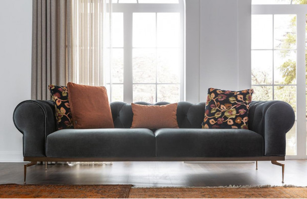 Moderne Chesterfield driezitsbank 3-zits stoffen bank Blauw Stoffen Bank