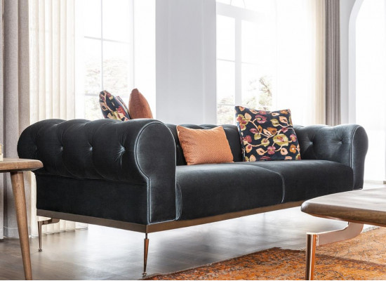 Moderne Chesterfield driezitsbank 3-zits stoffen bank Blauw Stoffen Bank