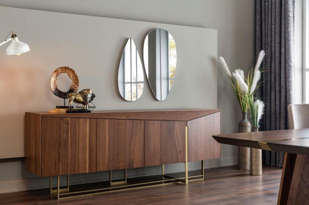 Sideboard Commode Dressoir Spiegel Hout Bruin Eetkamer Kasten Set
