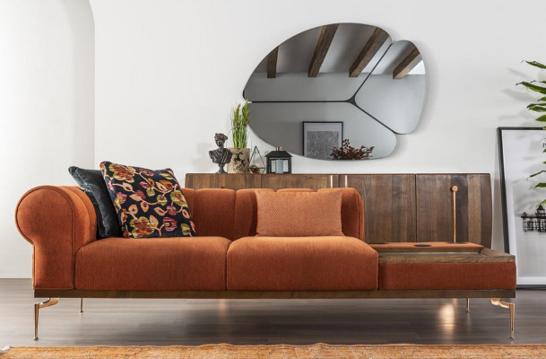Tweezitsbank 2-zits stoffen bank Moderne stoffen oranje bank 234 cm - Tweezitsbank 2-zits stoffen bank Moderne stoffen oranje bank 234 cm
