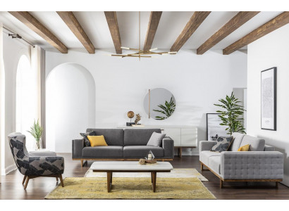 Sofa set 3-zits stoffen bank bank banken stof fauteuil grijs modern