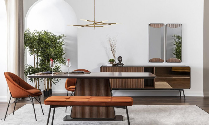 Eethoek Eethoek Eetkamer Eettafel Stoelen Bank 8-delig Bruin Oranje