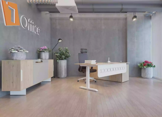 Hoekbureau dressoir thuiskantoor modern hout kantoorinrichting