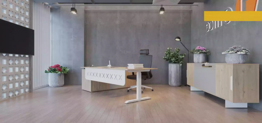 Hoekbureau dressoir thuiskantoor modern hout kantoorinrichting