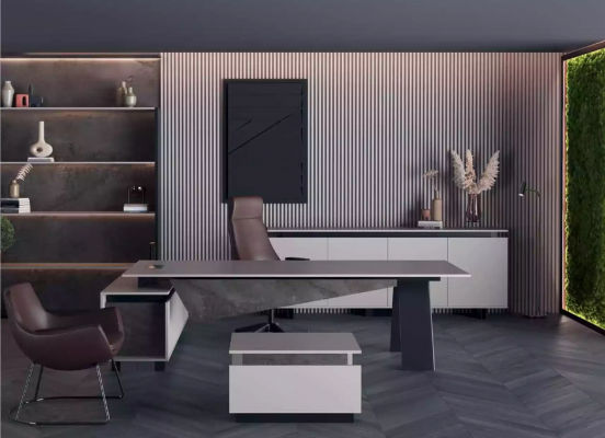 Grijze kantoorinrichting bureau dressoir kantoormeubilair Modern Hout