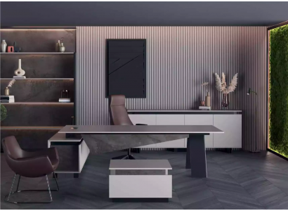 Grijze kantoorinrichting bureau dressoir kantoormeubilair Modern Hout