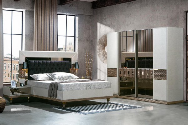 Slaapkamer Set Bed 2x Nachtkastjes Textiel Kledingkast Modern 4-delig.