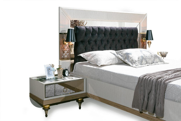 Slaapkamer Set Bed 2x Nachtkastjes Textiel Kledingkast Modern 4-delig.