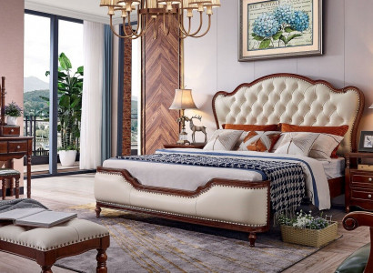 Bed 2x Nightstands Dressing table Bench Bedroom Luxury Wood 6-piece set.