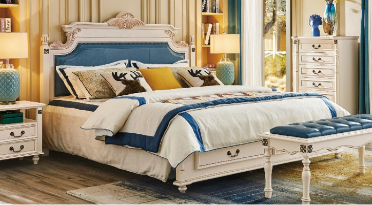 Bedden met gestoffeerde design luxe dubbele hotelbedden slaapkamer barok houten meubels nieuw