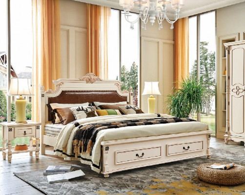 Bedden bekledingsontwerp luxe dubbele hotelbedden slaapkamer barok houten meubels nieuw.