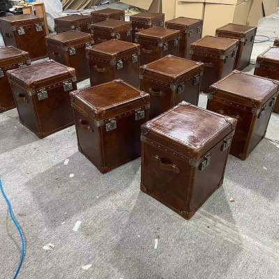 Bijzettafel Vintage Lederen Kubus Kist Salontafel Bank Woonkamertafel Koffer
