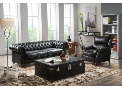 Luxe Chesterfield bankstel 3+1 zits salontafel 4-delige set bankstel leer