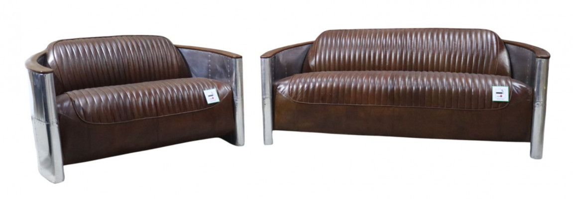Sofagroep 3+2 zitsbank Bankstel Bank Fauteuil Leer Vintage Retro NIEUW