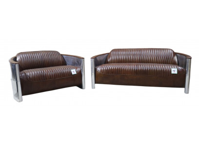 Sofagroep 3+2 zitsbank Bankstel Bank Fauteuil Leer Vintage Retro NIEUW