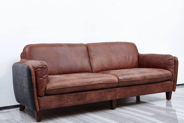 Luxe Vintage 3+2 zits echtleren meubel woonkamer bankstel suite Loft sets