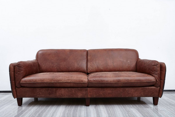 Luxe Vintage 3+2 zits echtleren meubel woonkamer bankstel suite Loft sets