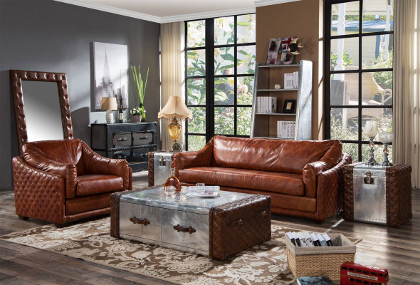 Chesterfield Sofa 3 zits Chesterfield bruin vintage leder meubels stijl driezitter.