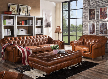 Bankstel 3-zits Chesterfield set Engels vintage bankstel fauteuil