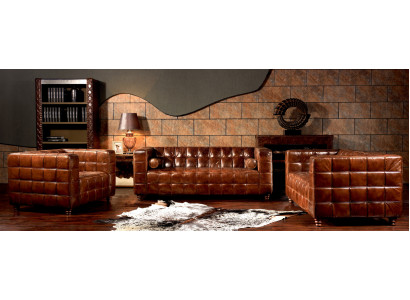 Klassieke echtlederen bank gestoffeerd bankstel zitgroep banken 3-delig nieuw