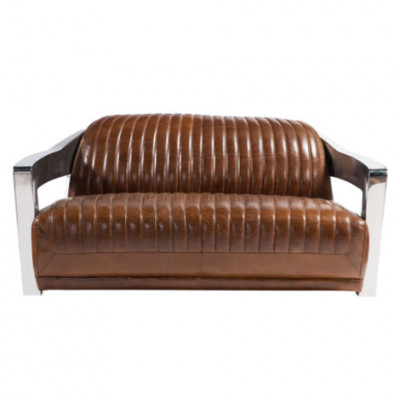 Echtlederen bank Leren designbank 3-zits vintage bank Aluminium metaal