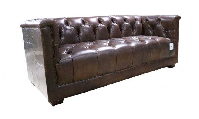 Bank 3 zits Chesterfield 3-zits Vintage Bruin Shabby Leren Bankstel