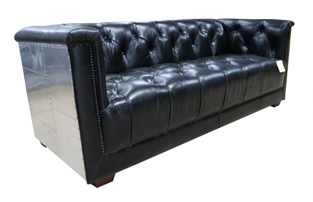 Sofa Chesterfield 3-zits Vintage Vliegtuig Echt lederen Aluminium Sofa's