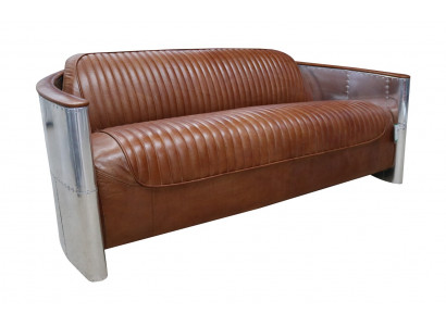 Design Club 3-zitsbank leren bank driezitter vintage leer aluminium bankstellen