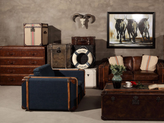 Ontwerp fauteuil koffer textiel bank gestoffeerde eenzitterbank woonkamer meubels retro.