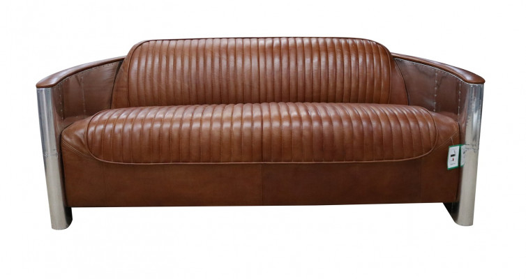 Design Club 3-zitsbank leren bank driezitter vintage leer aluminium bankstellen