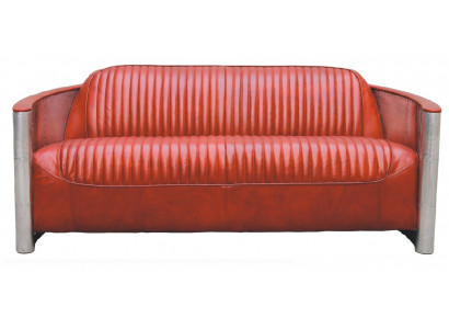 Echtlederen Vintage Designbank met drievoudig aluminium frame 3-zits bank Bordeaux