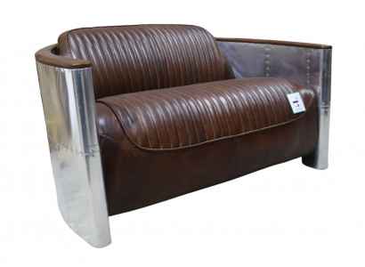 Echtlederen aluminium bankstel, 2-zits vintage lederen meubilair leren bank clubbank bankstel