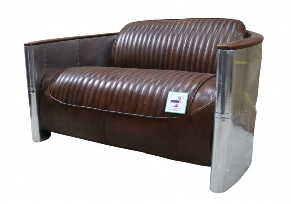Echtlederen aluminium bankstel, 2-zits vintage lederen meubilair leren bank clubbank bankstel