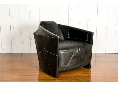 Vliegtuig Vintage Leren Fauteuil Zwart Echt Leer Retro Fauteuil Ontwerp