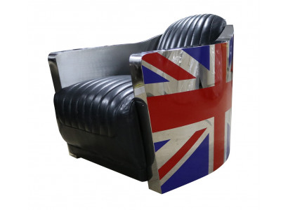 Echtlederen Vintage leren fauteuil Decoratieve designstoel Rocket Union Jack Vintage