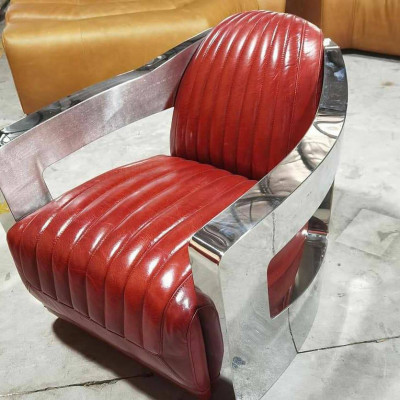 Vliegtuig Vintage Leren Stoel Rood Echt Leer Retro Fauteuil Design Clubsessel