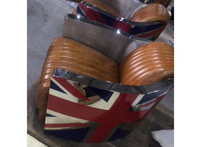 Echtleder Vintage leren fauteuil Design fauteuil Rocket Union Jack Vintage Cigar