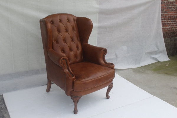 Chesterfield leren fauteuil oorfauteuil vintage clubsessel directeursstoel luie stoel