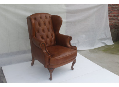 Chesterfield leren fauteuil oorfauteuil vintage clubsessel directeursstoel luie stoel