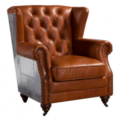 Ohrenfauteuil Echtleder Vintage Cigar Oorfauteuil Tv-fauteuil Leren fauteuil