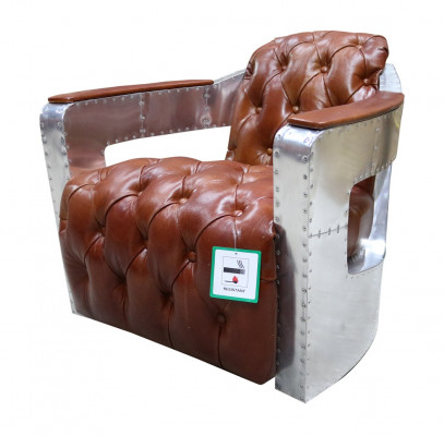 Chesterfield fauteuil knop dicht zitten shabby vintage tan echt