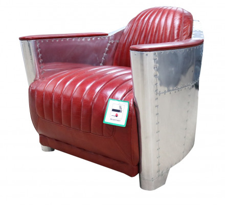 Echtlederen aluminium fauteuil Cognac Vliegtuigstoel Aviator Loungestoel Nieuw