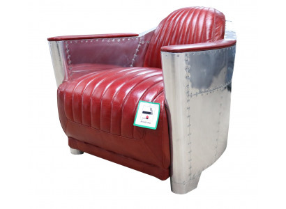 Echtlederen aluminium fauteuil Cognac Vliegtuigstoel Aviator Loungestoel Nieuw